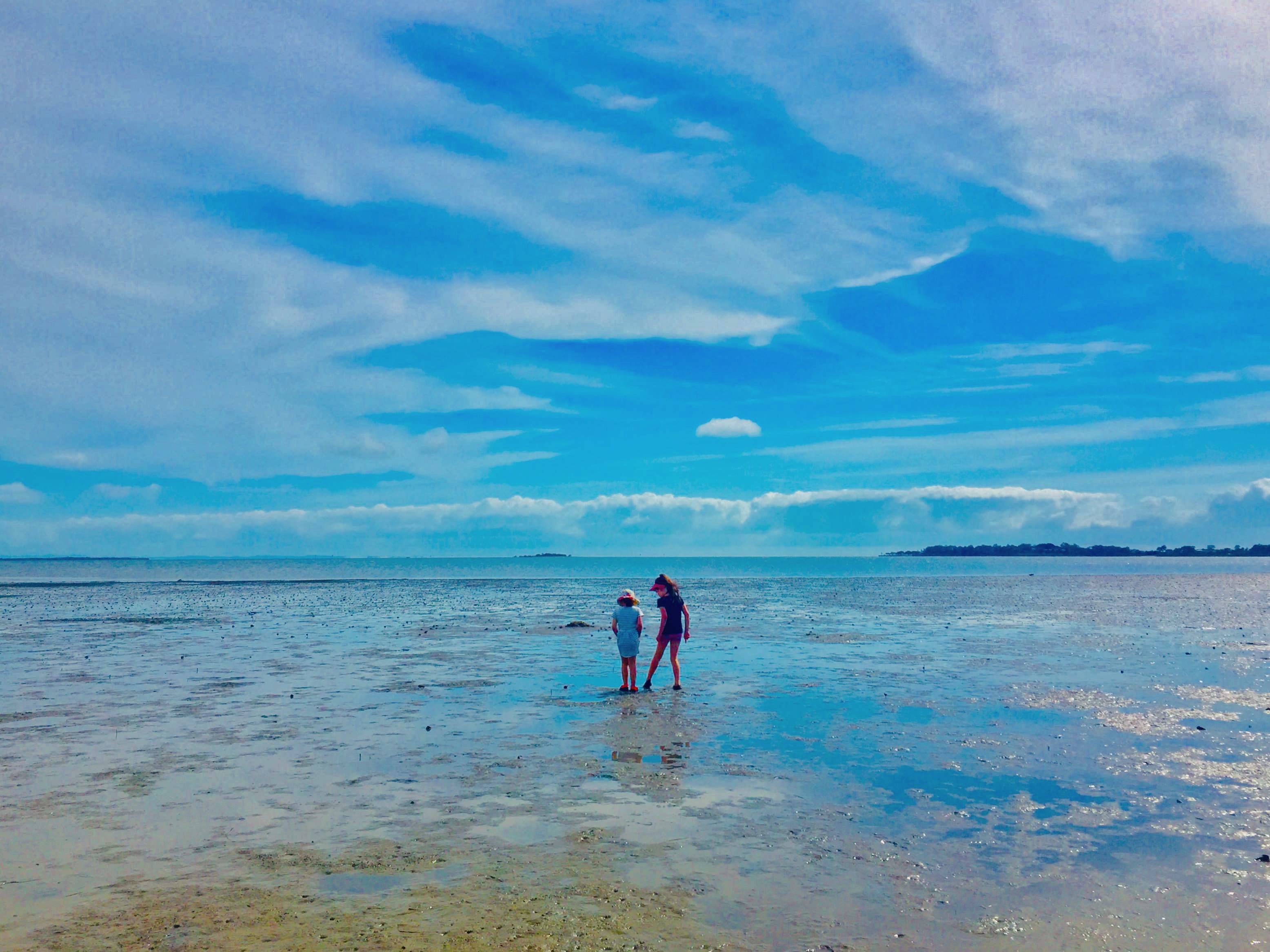 Two girls at a beach.